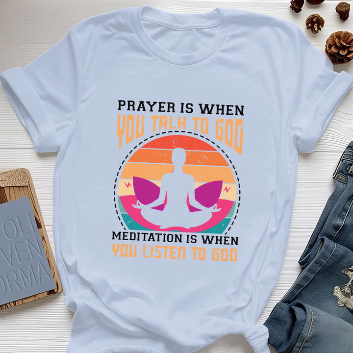 T-shirt de yoga spirituel Olivenorma « La méditation, c'est quand on écoute Dieu » - Bleu - 2XL - image 11