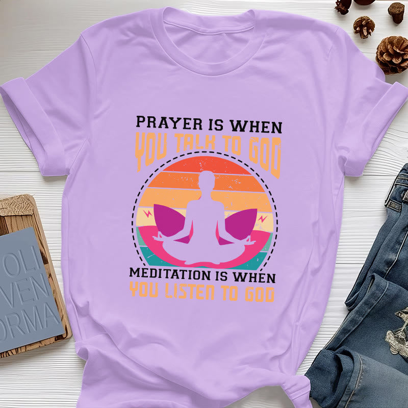 T-shirt de yoga spirituel Olivenorma « La méditation, c'est quand on écoute Dieu » - Violet - 2XL - image 15