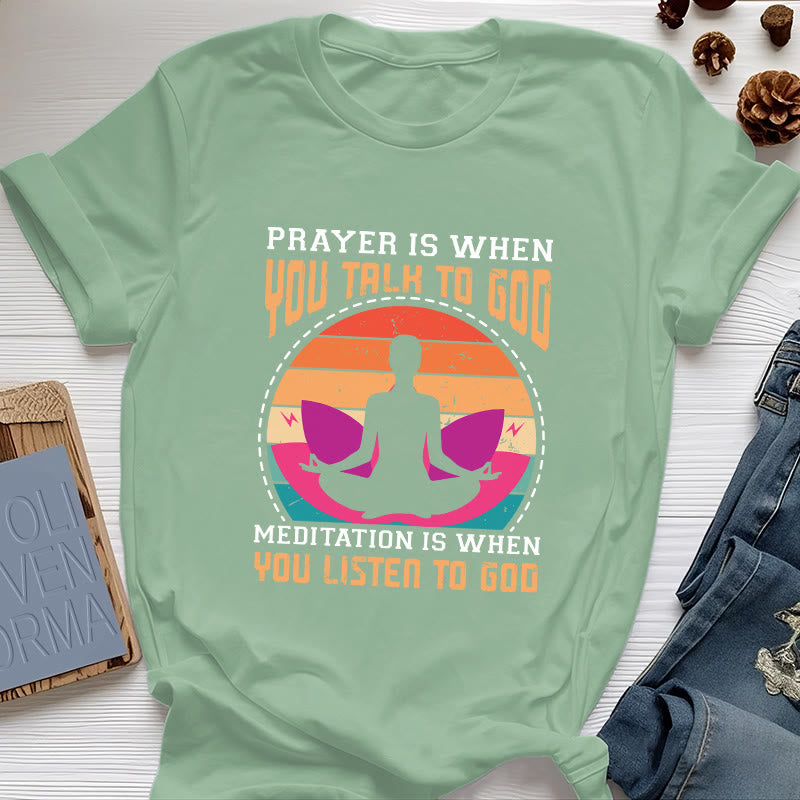 T-shirt de yoga spirituel Olivenorma « La méditation, c'est quand on écoute Dieu » - Vert clair - 2XL - image 18