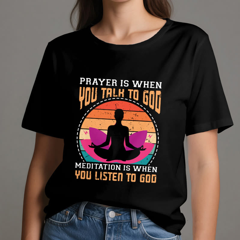 T-shirt de yoga spirituel Olivenorma « La méditation, c'est quand on écoute Dieu » - image 1