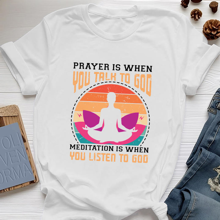 T-shirt de yoga spirituel Olivenorma « La méditation, c'est quand on écoute Dieu » - Blanc - 2XL - image 6