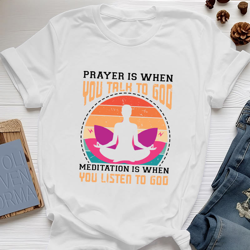 T-shirt de yoga spirituel Olivenorma « La méditation, c'est quand on écoute Dieu » - Blanc - 2XL - image 5