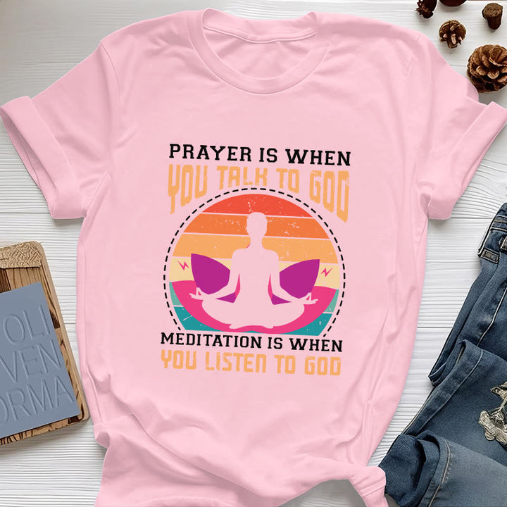 T-shirt de yoga spirituel Olivenorma « La méditation, c'est quand on écoute Dieu » - Rose - 2XL - image 14