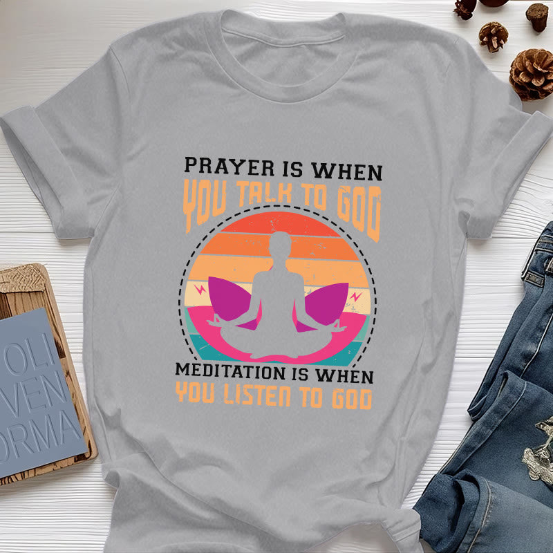 T-shirt de yoga spirituel Olivenorma « La méditation, c'est quand on écoute Dieu » - Gris - 2XL - image 8