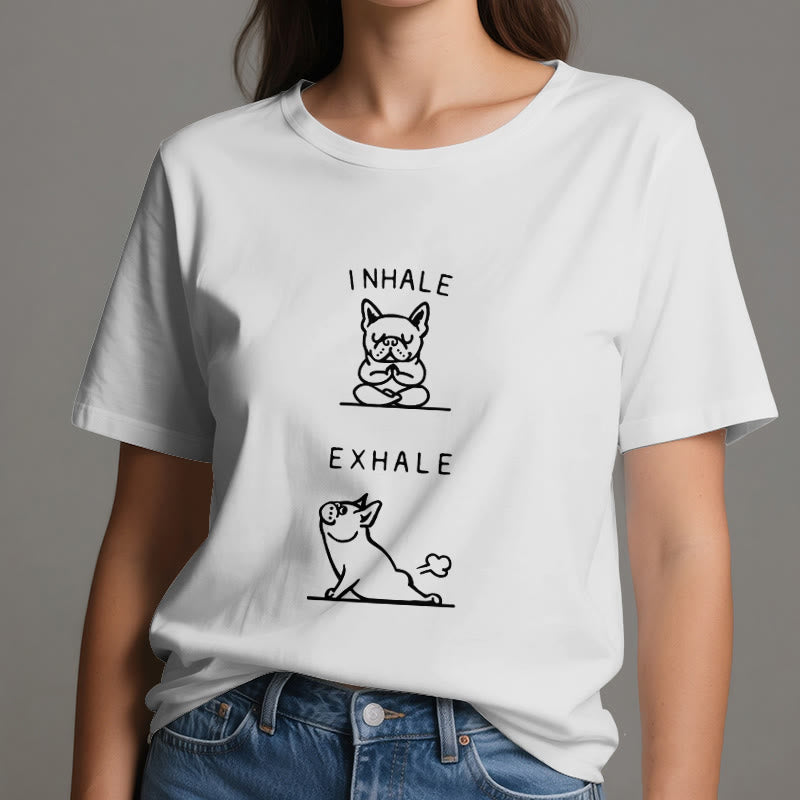 T-shirt humoristique et spirituel « Inspirer et expirer » avec le bulldog Olivenorma - image 1