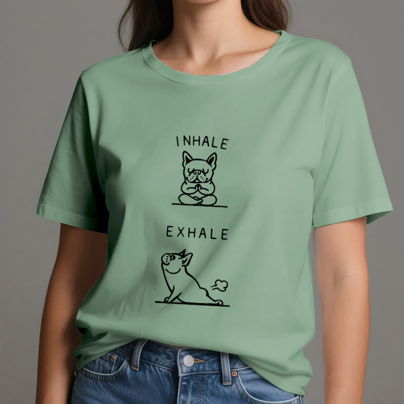 T-shirt humoristique et spirituel « Inspirer et expirer » avec le bulldog Olivenorma - image 18