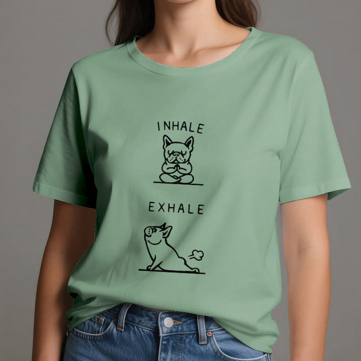 T-shirt humoristique et spirituel « Inspirer et expirer » avec le bulldog Olivenorma - image 18
