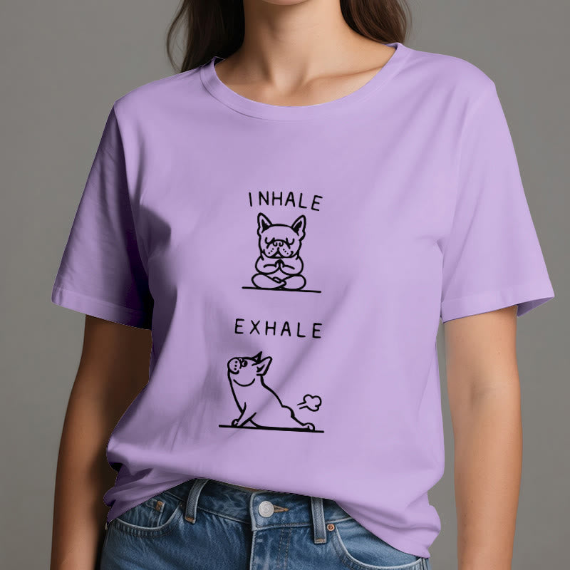 T-shirt humoristique et spirituel « Inspirer et expirer » avec le bulldog Olivenorma - image 16