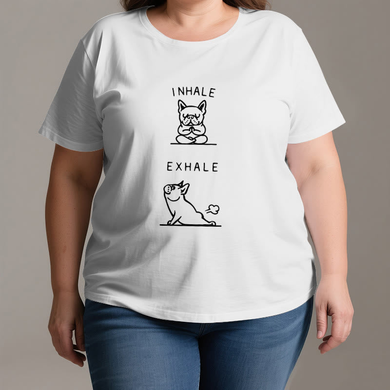 T-shirt humoristique et spirituel « Inspirer et expirer » avec le bulldog Olivenorma - image 2