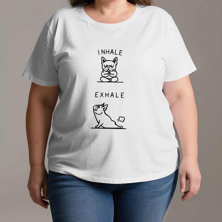 T-shirt humoristique et spirituel « Inspirer et expirer » avec le bulldog Olivenorma - image 2