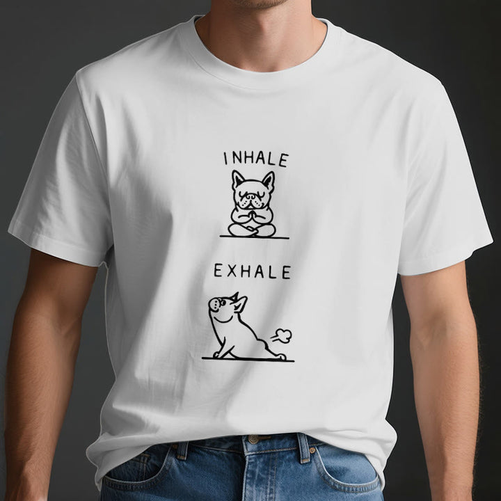 T-shirt humoristique et spirituel « Inspirer et expirer » avec le bulldog Olivenorma - image 3