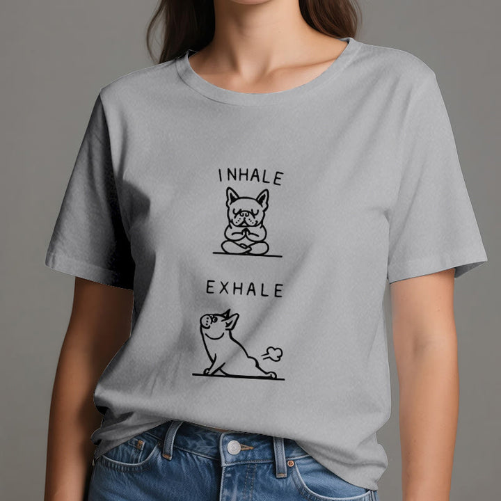 T-shirt humoristique et spirituel « Inspirer et expirer » avec le bulldog Olivenorma - image 8