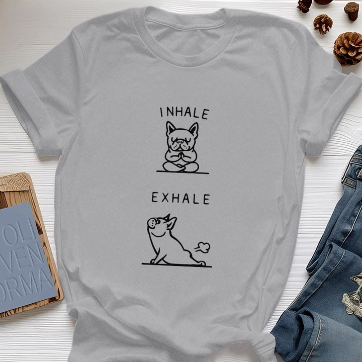 T-shirt humoristique et spirituel « Inspirer et expirer » avec le bulldog Olivenorma - Gris - 2XL - image 8