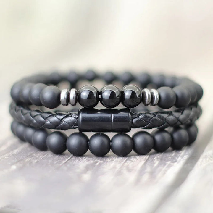 Olivenorma Lot de 3 bracelets en cuir avec pierre œil de tigre - image 6