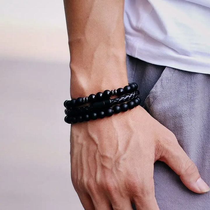 Olivenorma Lot de 3 bracelets en cuir avec pierre œil de tigre - image 3