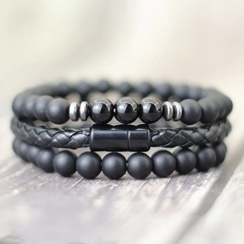 Olivenorma Lot de 3 bracelets en cuir avec pierre œil de tigre - image 5