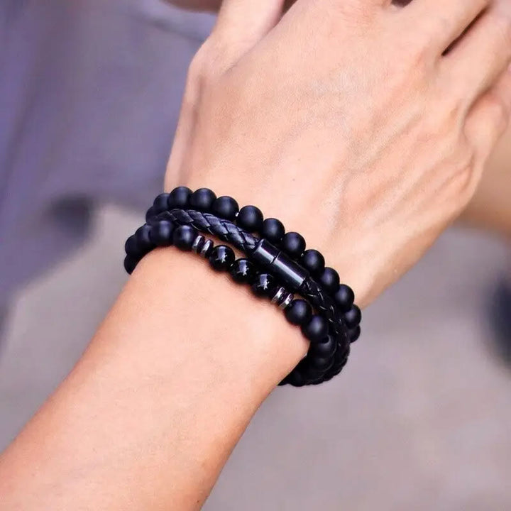 Olivenorma Lot de 3 bracelets en cuir avec pierre œil de tigre - image 4