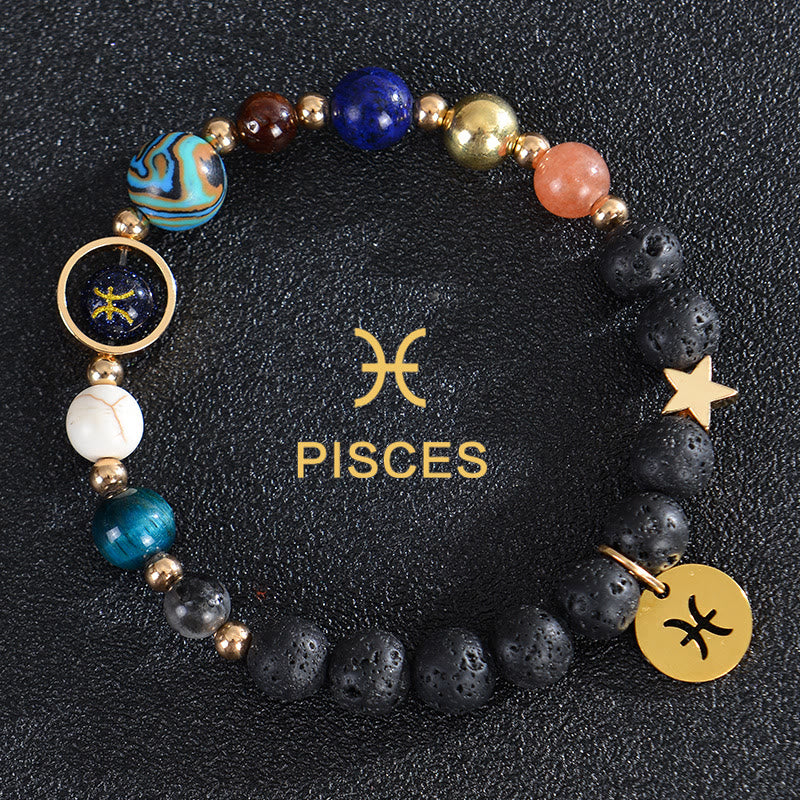 Bracelet Olivenorma douze constellations et huit planètes en pierres précieuses - Pierre de lave - Poissons - image 27