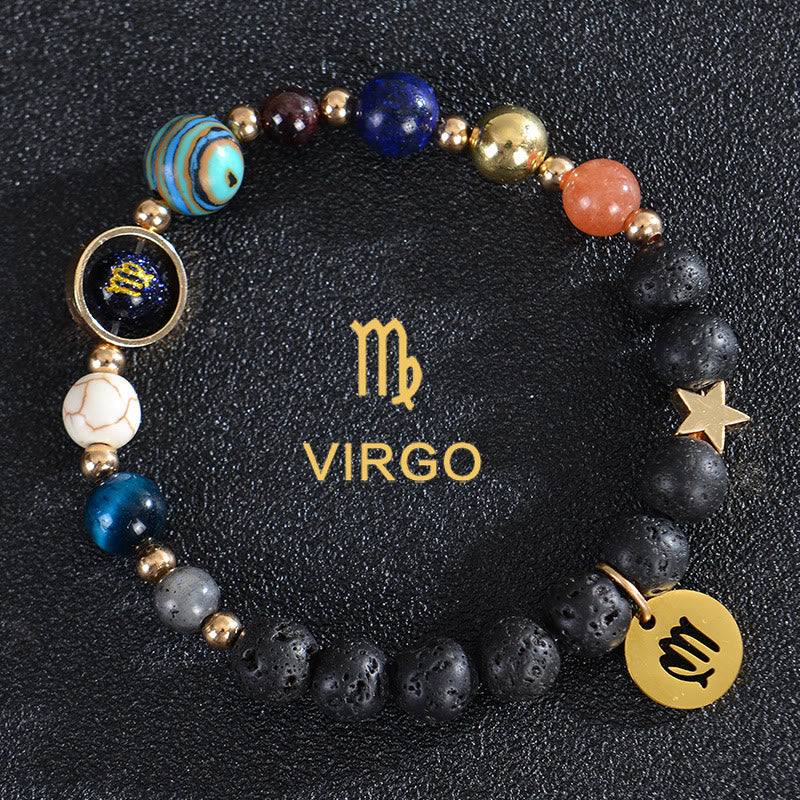 Bracelet Olivenorma douze constellations et huit planètes en pierres précieuses - Pierre de lave - Vierge - image 21