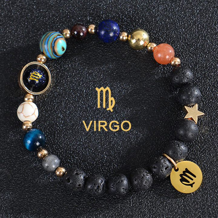Bracelet Olivenorma douze constellations et huit planètes en pierres précieuses - Pierre de lave - Vierge - image 21