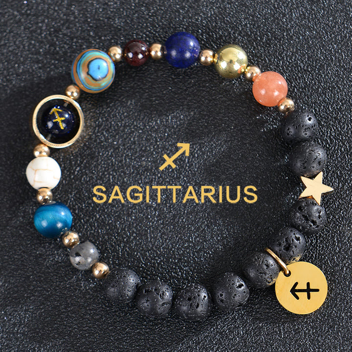 Bracelet Olivenorma douze constellations et huit planètes en pierres précieuses - Pierre de lave - Sagittaire - image 24