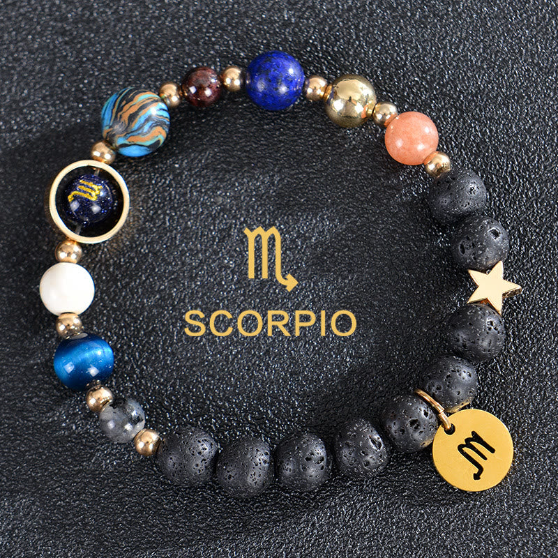 Bracelet Olivenorma douze constellations et huit planètes en pierres précieuses - Pierre de lave - Scorpion - image 23