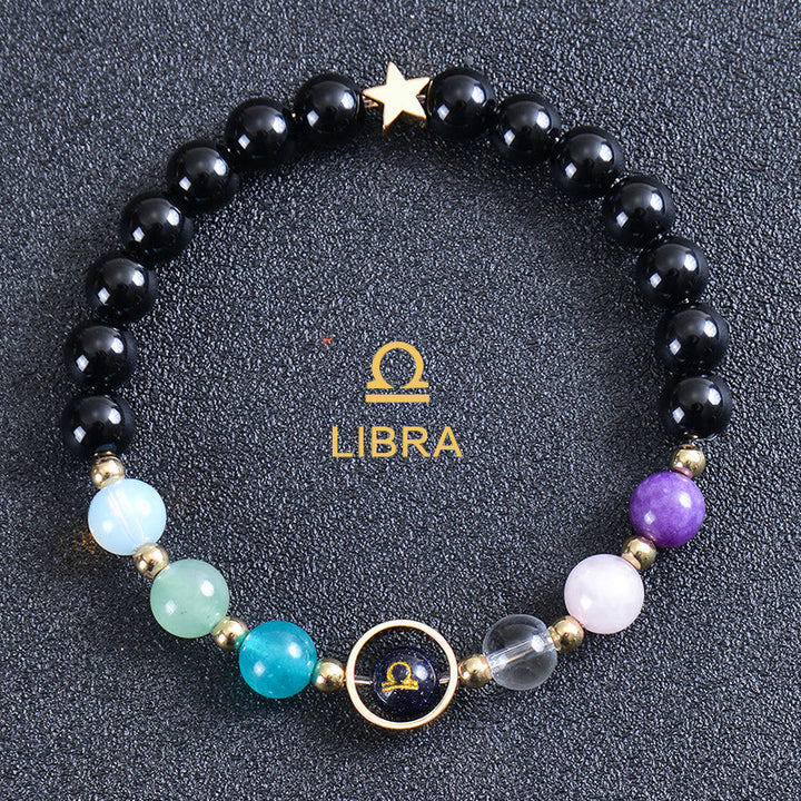 Bracelet Olivenorma douze constellations et huit planètes en pierres précieuses - Obsidienne ronde - Balance - image 46