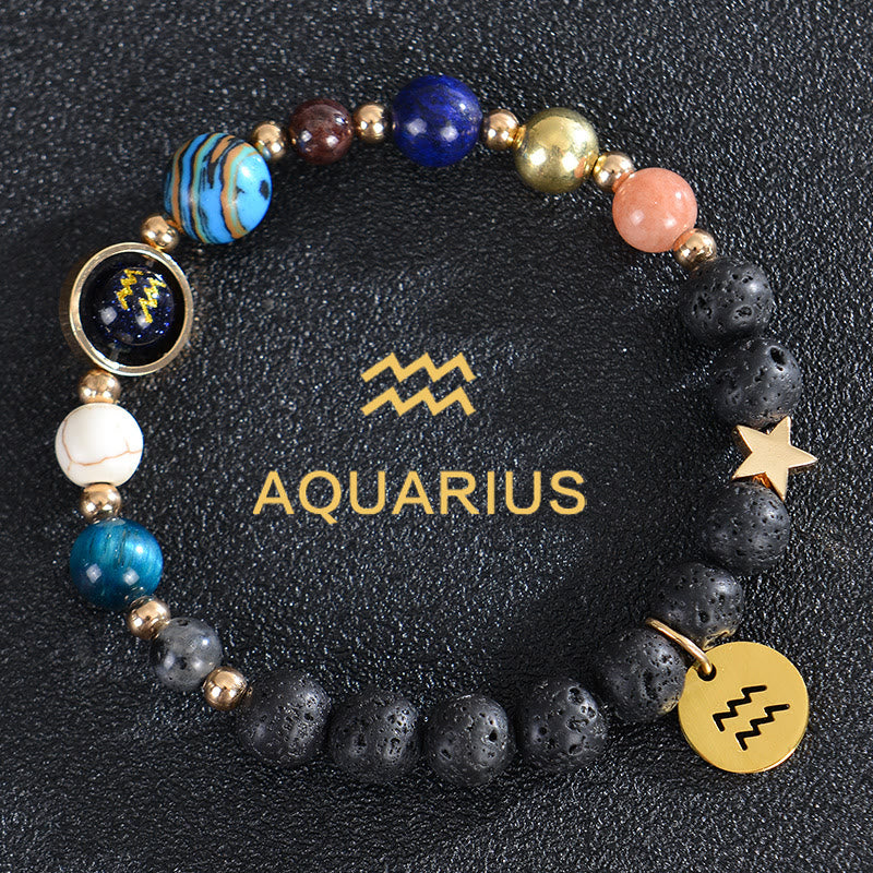 Bracelet Olivenorma douze constellations et huit planètes en pierres précieuses - Pierre de lave - Verseau - image 26