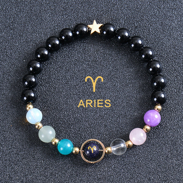 Bracelet Olivenorma douze constellations et huit planètes en pierres précieuses - Obsidienne ronde - Bélier - image 40