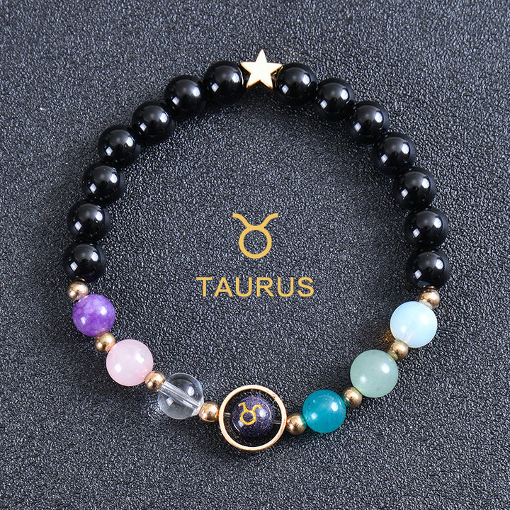 Bracelet Olivenorma douze constellations et huit planètes en pierres précieuses - Obsidienne ronde - Taureau - image 41