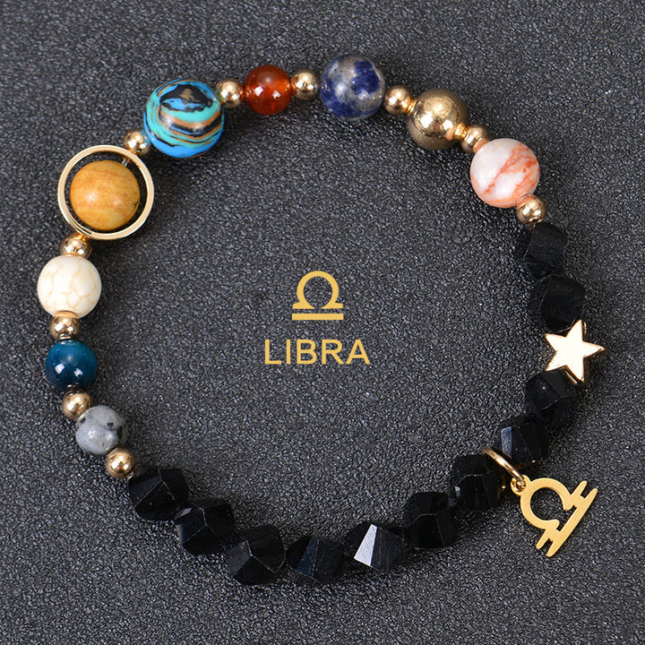 Bracelet Olivenorma douze constellations et huit planètes en pierres précieuses - Obsidienne factice - Balance - image 34