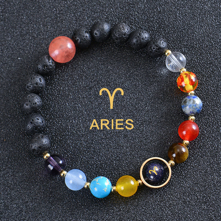 Bracelet Olivenorma en pierre de lave avec huit planètes du zodiaque - Bélier - image 11