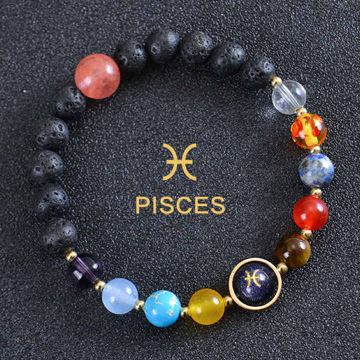 Bracelet Olivenorma en pierre de lave avec huit planètes du zodiaque - Poissons - image 10