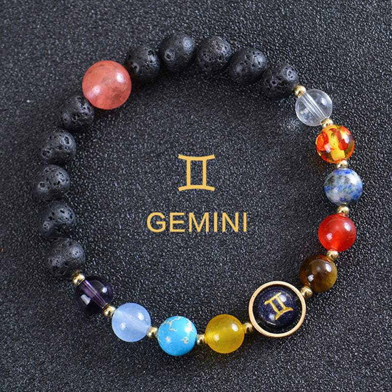 Bracelet Olivenorma en pierre de lave avec huit planètes du zodiaque - Gémeaux - image 13