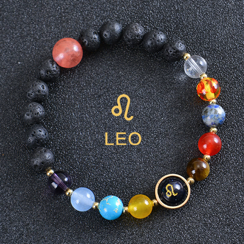 Bracelet Olivenorma en pierre de lave avec huit planètes du zodiaque - Lion - image 15