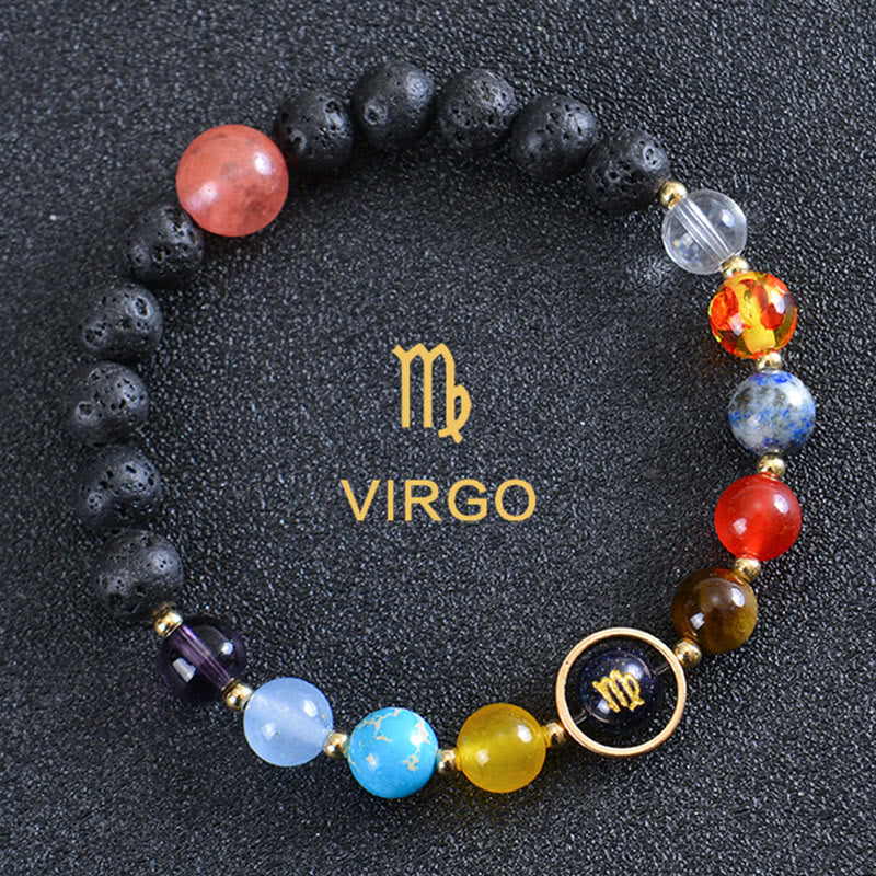 Bracelet Olivenorma en pierre de lave avec huit planètes du zodiaque - Vierge - image 16