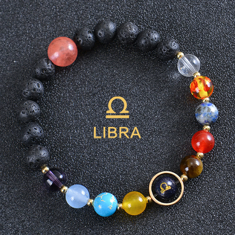 Bracelet Olivenorma en pierre de lave avec huit planètes du zodiaque - Balance - image 1