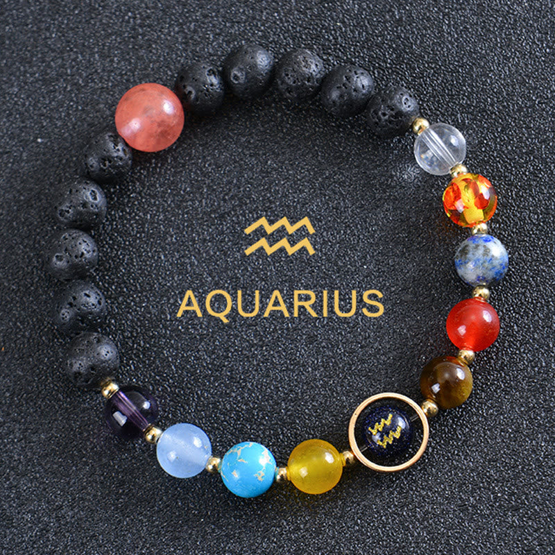 Bracelet Olivenorma en pierre de lave avec huit planètes du zodiaque - Verseau - image 9