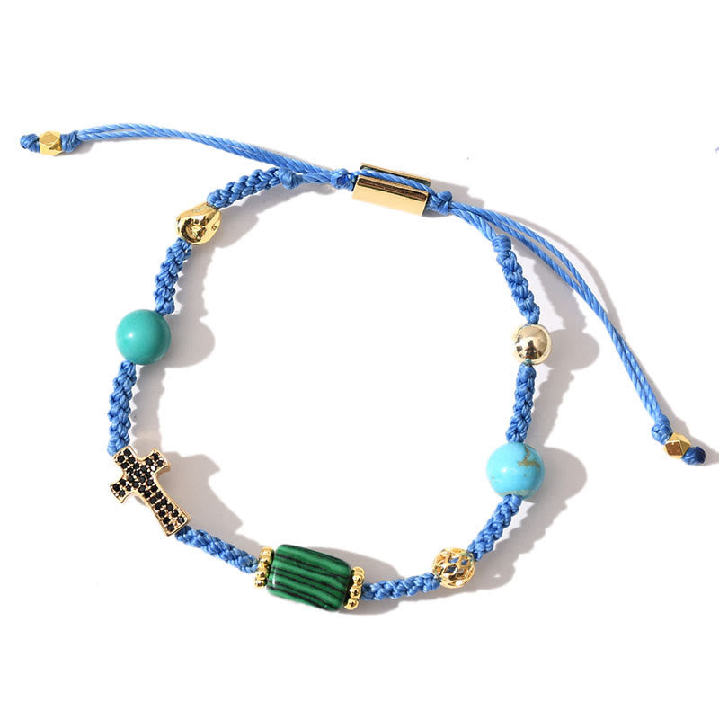 Bracelet tressé réglable en pierres précieuses de guérison Olivenorma - Malachite + Turquoise - image 13