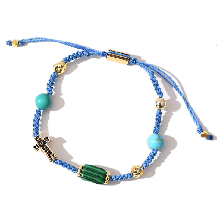 Bracelet tressé réglable en pierres précieuses de guérison Olivenorma - Malachite + Turquoise - image 13