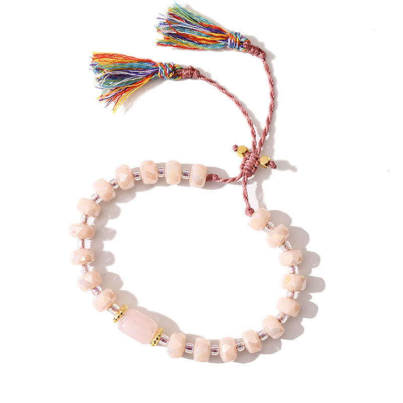 Bracelet tressé à pampilles et pierres précieuses style bohème pailleté Olivenorma - Quartz rose + glaçure rose - image 1