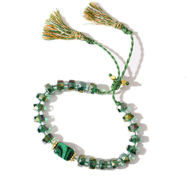 Bracelet tressé à pampilles et pierres précieuses style bohème pailleté Olivenorma - Malachite + glaçure verte - image 14