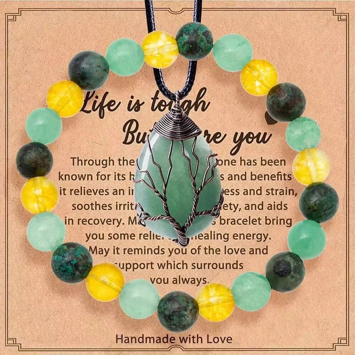 Ensemble de bijoux Olivenorma « La vie est dure, mais vous aussi » avec bracelet et collier en pierres précieuses de guérison - Aventurine verte + Citrine + Rubis Zoïsite - image 9