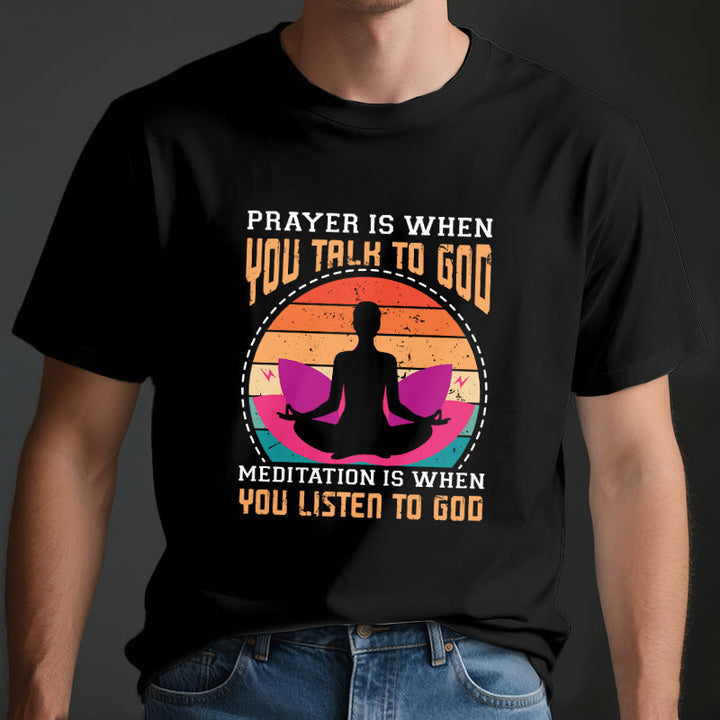 T-shirt de yoga spirituel Olivenorma « La méditation, c'est quand on écoute Dieu » - image 3
