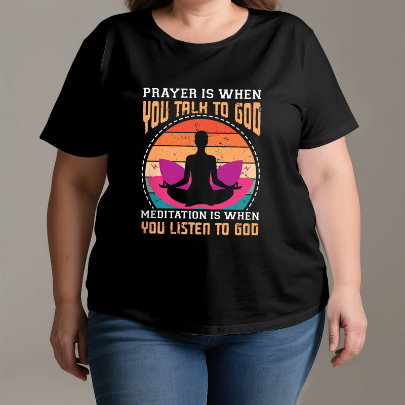 T-shirt de yoga spirituel Olivenorma « La méditation, c'est quand on écoute Dieu » - image 2