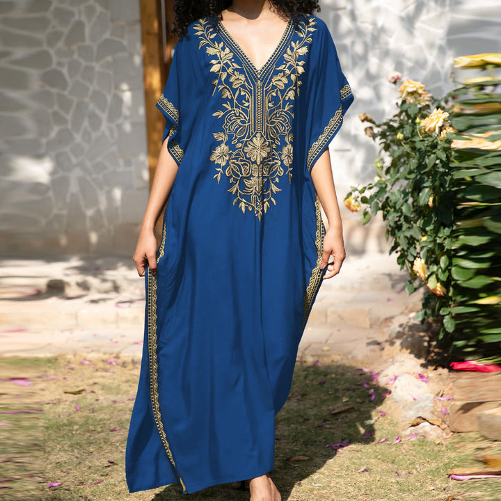Robe caftan de vacances brodée et chemisier de plage Olivenorma - Bleu royal - Taille unique - image 10