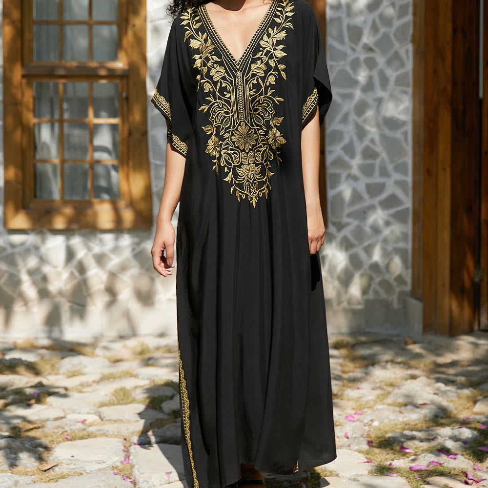 Robe caftan de vacances brodée et chemisier de plage Olivenorma - Noir - Taille unique - image 0