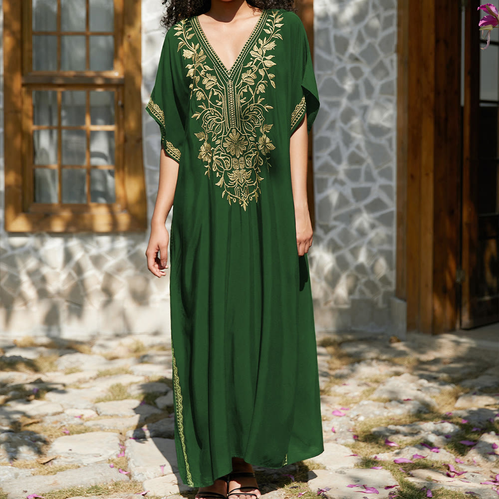 Robe caftan de vacances brodée et chemisier de plage Olivenorma - Vert - Taille unique - image 23