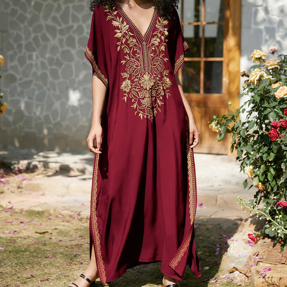 Robe caftan de vacances brodée et chemisier de plage Olivenorma - Bourgogne - Taille unique - image 29