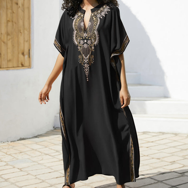 Robe caftan brodée vintage et chemisier de plage Olivenorma - Noir - Taille unique - image 10